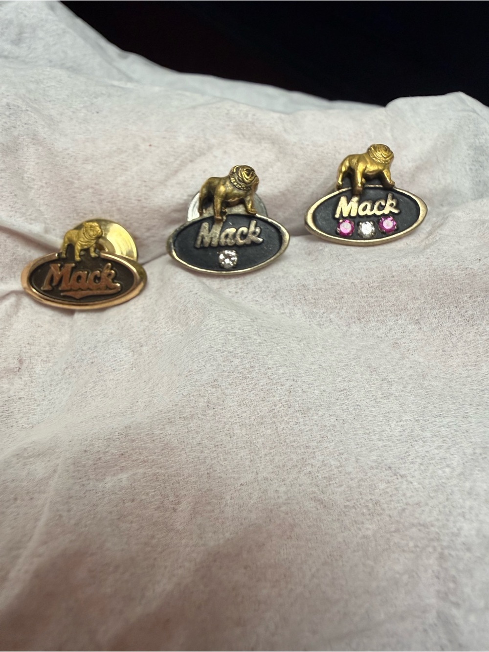 Mack Bulldog Lapel Pin Trio in Gold and Black